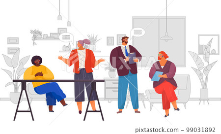 Business meeting in office. People on corporate conference discuss project. Manager presents report Business meeting in office. People on corporate conference discuss project. Manager presents report 99031892