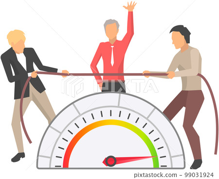 Tug concept. Two businessmen pull rope. Symbol of competition in business. Conflict of people Tug concept. Two businessmen pull rope. Symbol of competition in business. Conflict of people 99031924