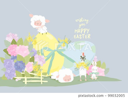 Cute Cartoon Animals with Big Easter Eggs 99032005