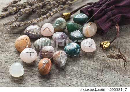 Elder Futhark Rune Stones Set Made of Natural Gems Elder Futhark Rune Stones Set Made of Natural Gems 99032147