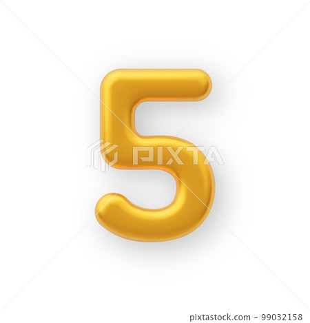 3D Gold number 5 on a white background . 99032158