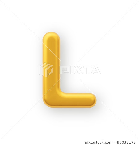 3D Gold uppercase letter L on a white background. 99032173