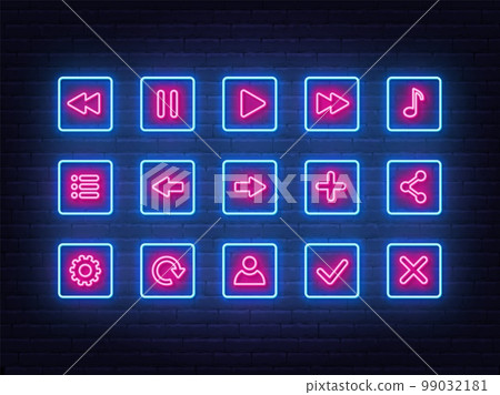 Set of neon icons for games and applications-插圖素材 [99032181] - PIXTA圖庫