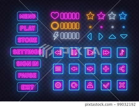 Neon Menu and interface icons on a transparent background. 99032192