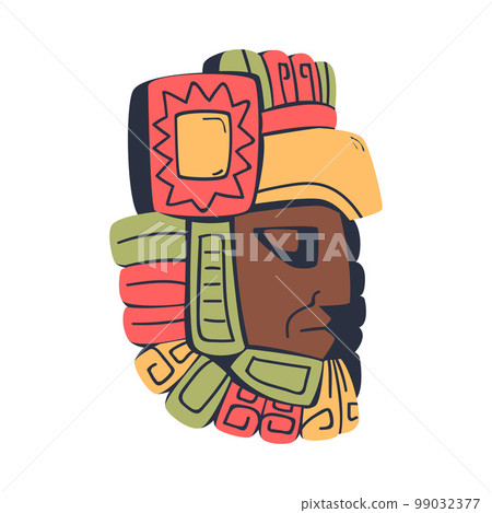 Traditional ritual, ceremonial tribal mask. Maya civilization cultural artifact cartoon vector illustration 99032377
