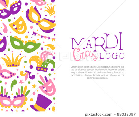 Bright Mardi Gras or Fat Tuesday Carnival Celebration with Mask and Feather Vector Card Template Bright Mardi Gras or Fat Tuesday Carnival Celebration with Mask and Feather Vector Card Template 99032397