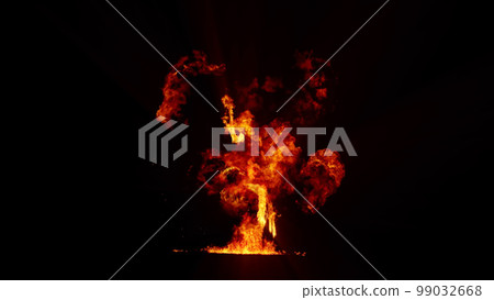 3D rendering of an impressive intense explosion on a black background 99032668