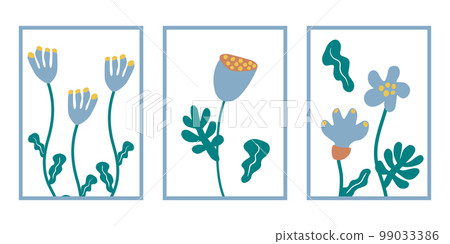 Set of abstract flower posters. Trendy botanical wall arts with floral design in pastel colors. 99033386