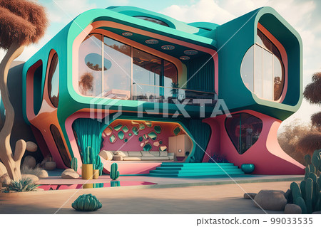 Playful surreal architecture. Super modern extravagant house. Surreal modern villa. Futuristic luxury geometric architecture 99033535