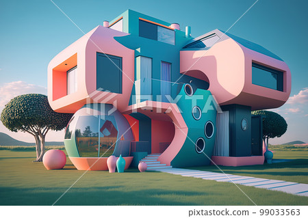 Playful surreal architecture. Super modern extravagant house. Surreal modern villa. Futuristic luxury geometric architecture 99033563