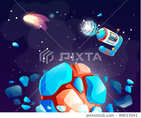 Cosmic planet landscape, mountains, rocks and other objects in orbit. Fantasy illustration of cosmos Cosmic planet landscape, mountains, rocks and other objects in orbit. Fantasy illustration of cosmos 99033941