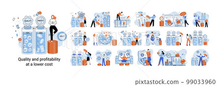 Quality and profitability at lower cost. Businessman manages financial growth. Template investment 99033960