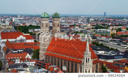 Most famous church in Munich - the Frauenkirche Cathedral in the historic district - aerial view 99034084