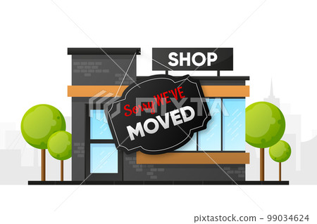 We Have Moved from one address to another address. The sign indicates the relocation. New shop location address. Template banner concept. Vector illustration. We Have Moved from one address to another address. The sign indicates the relocation. New shop location address. Template banner concept. Vector illustration. 99034624