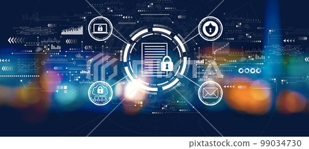 Data protection concept with blurred city at night 99034730