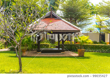 beautiful wooden gazebo in tropical nature in Thailand beautiful wooden gazebo in tropical nature in Thailand 99035427