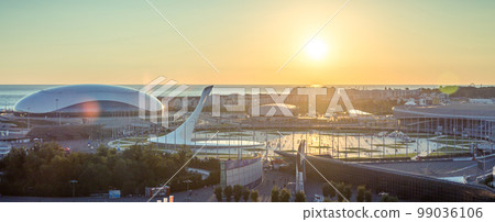 Olympic stadium Fisht at sunset with sea on background 99036106
