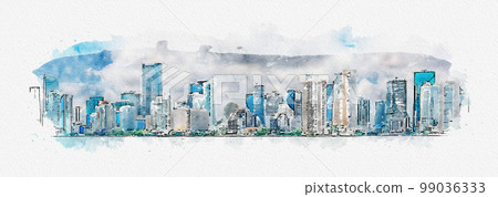 Watercolor digital illustration of Miami Downtown skyline isolated on white background Watercolor digital illustration of Miami Downtown skyline isolated on white background 99036333