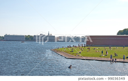 View of the Neva River near the Peter and Paul Fortress in St. Petersburg View of the Neva River near the Peter and Paul Fortress in St. Petersburg 99036349