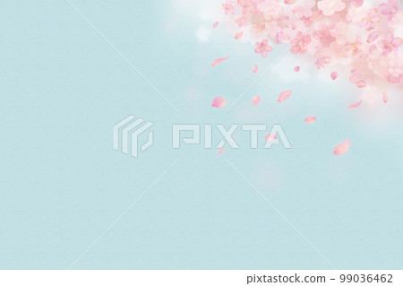 Fantastic watercolor illustration background with scattered sky and cherry blossom petals 99036462