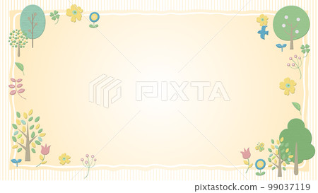 Birds and butterflies fly around, tree and flower frame Background gradation stripe Birds and butterflies fly around, tree and flower frame Background gradation stripe 99037119