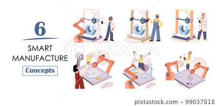 Manufacturing process at automated production industry. Scientist creates robot. Smart industry 99037818