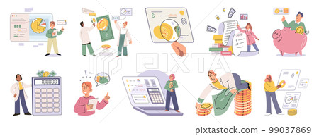 Set of people analyzing personal or corporate budget. Concept of finance accounting and calculation 99037869