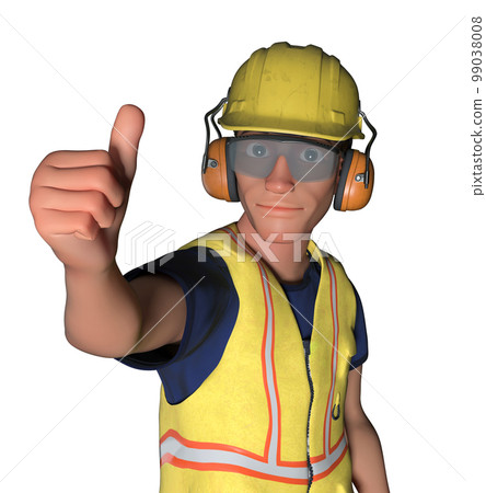 construction worker thumbs up cartoon man isolated on white background 3D illustration construction worker thumbs up cartoon man isolated on white background 3D illustration 99038008