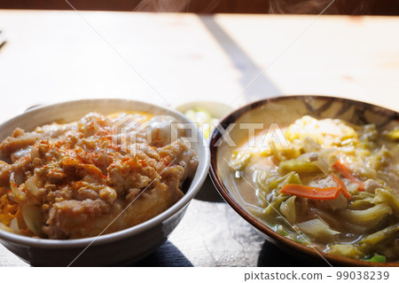 Katsudon and pork soup in a Showa-style restaurant (Sannohe, Aomori Prefecture) horizontal composition 99038239