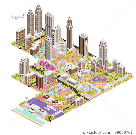 Townscape illustration "Block Town B" that becomes a big city if combined like blocks There are variations 99039701