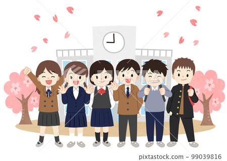 Spring, cherry blossoms and school children in school uniforms 6 people No line Spring, cherry blossoms and school children in school uniforms 6 people No line 99039816