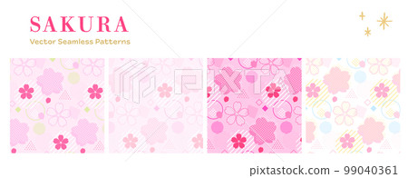 Abstract geometric figure and cherry blossom seamless pattern swatch set in different colors Abstract geometric figure and cherry blossom seamless pattern swatch set in different colors 99040361