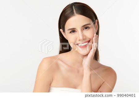 Beautiful young asian woman with clean fresh skin on white background, Face care, Facial treatment, Cosmetology, beauty and spa, Asian women portrait. 99040401