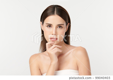 Beautiful young asian woman with clean fresh skin on white background, Face care, Facial treatment, Cosmetology, beauty and spa, Asian women portrait. 99040403