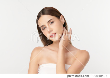 Beautiful young asian woman with clean fresh skin on white background, Face care, Facial treatment, Cosmetology, beauty and spa, Asian women portrait. Beautiful young asian woman with clean fresh skin on white background, Face care, Facial treatment, Cosmetology, beauty and spa, Asian women portrait. 99040405