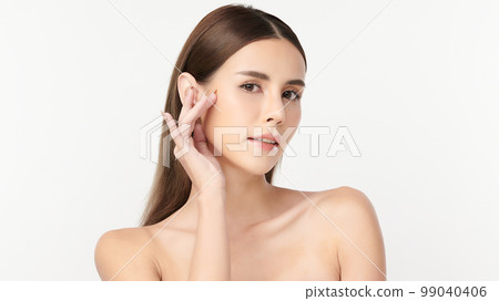 Beautiful young asian woman with clean fresh skin on white background, Face care, Facial treatment, Cosmetology, beauty and spa, Asian women portrait. Beautiful young asian woman with clean fresh skin on white background, Face care, Facial treatment, Cosmetology, beauty and spa, Asian women portrait. 99040406