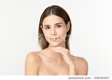 Beautiful young asian woman with clean fresh skin on white background, Face care, Facial treatment, Cosmetology, beauty and spa, Asian women portrait. Beautiful young asian woman with clean fresh skin on white background, Face care, Facial treatment, Cosmetology, beauty and spa, Asian women portrait. 99040407
