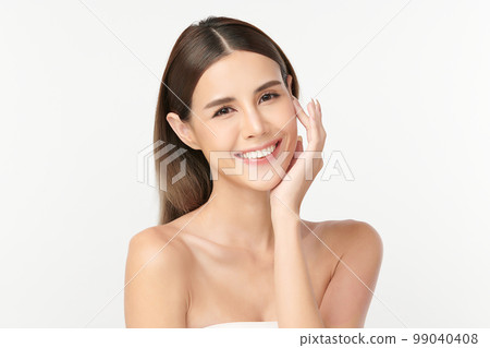 Beautiful young asian woman with clean fresh skin on white background, Face care, Facial treatment, Cosmetology, beauty and spa, Asian women portrait. Beautiful young asian woman with clean fresh skin on white background, Face care, Facial treatment, Cosmetology, beauty and spa, Asian women portrait. 99040408