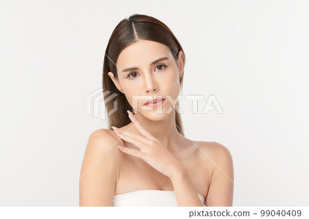 Beautiful young asian woman with clean fresh skin on white background, Face care, Facial treatment, Cosmetology, beauty and spa, Asian women portrait. 99040409