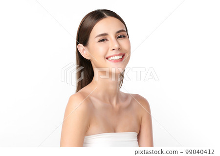 Beautiful young asian woman with clean fresh skin on white background, Face care, Facial treatment, Cosmetology, beauty and spa, Asian women portrait. 99040412