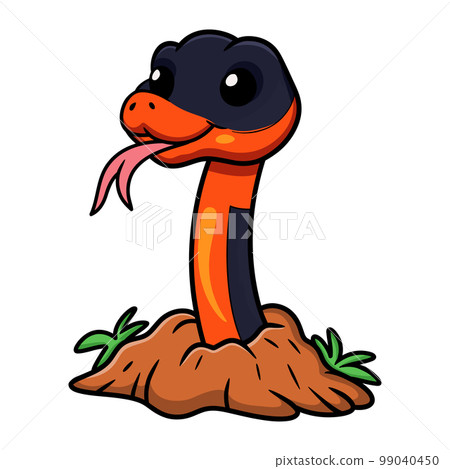 Cute ring necked snake cartoon out from hole 99040450