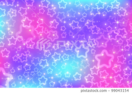 Pink sky with stars and bokeh. Kawaii fantasy background. Magic glitter space with iridescent texture. Abstract vector wallpaper Pink sky with stars and bokeh. Kawaii fantasy background. Magic glitter space with iridescent texture. Abstract vector wallpaper 99043154
