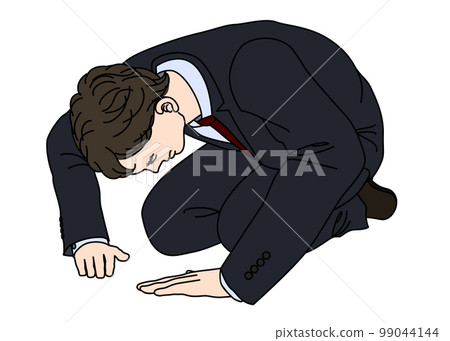 一個穿著西裝的商人從上面跪下的插圖，全身正面顏色 99044144