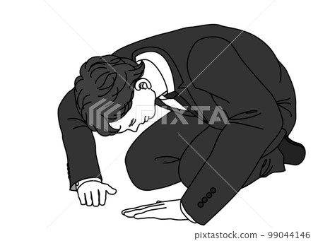 Monochrome illustration of a full-body front view of a businessman prostrating 99044146