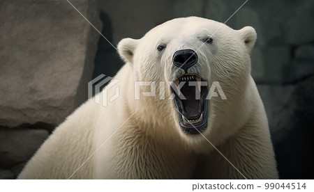 Male polar bear Ursus maritimus in the snow. Portrait of a polar bear on a snow background. Polar bear close-up. High quality photo 99044514