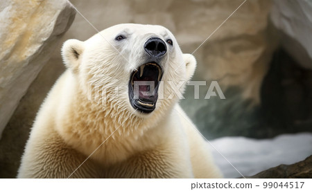 Male polar bear Ursus maritimus in the snow. Portrait of a polar bear on a snow background. Polar bear close-up. High quality photo 99044517