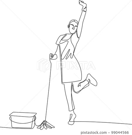 Cheerful Young Housewife Holding Bucket With Cleaning Supplies