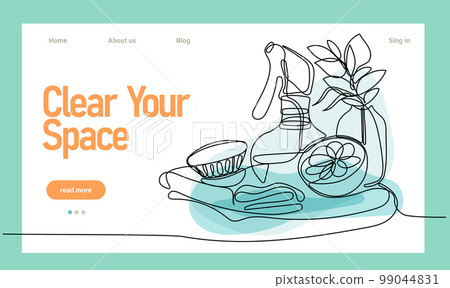 Home cleaning service landing page design concept, illustration of janitors with cleaning tools. Vector illustration 99044831