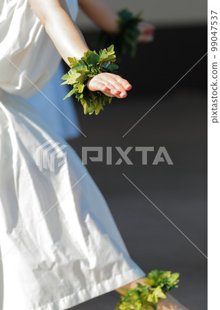 Hands of a woman doing a hula dance 99047537