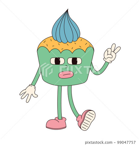 Groovy hippie Happy Easter character. Easter bun in trendy retro 60s 70s cartoon style. Groovy hippie Happy Easter character. Easter bun in trendy retro 60s 70s cartoon style. 99047757